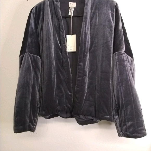 a new day Jackets & Blazers - a new day Gray Teddy Jacket Shawl Collar Plush